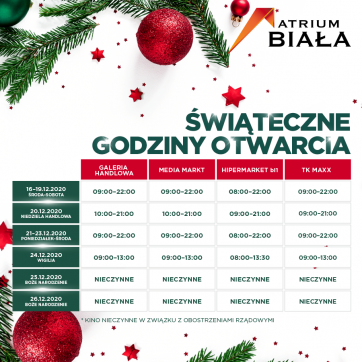 Świąteczne godziny otwarcia