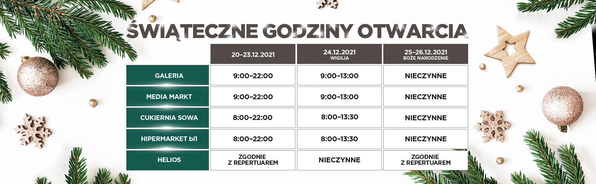Świąteczne godziny otwarcia