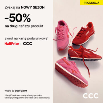 – 50% zwrotu na Kartę Podarunkową za drugi, tańszy produkt!