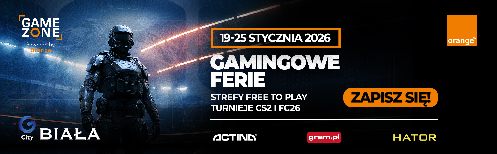 GAMINGOWE FERIE w G City Biała – GAME ZONE Powered by Orange już 19 – 25 stycznia 2026!